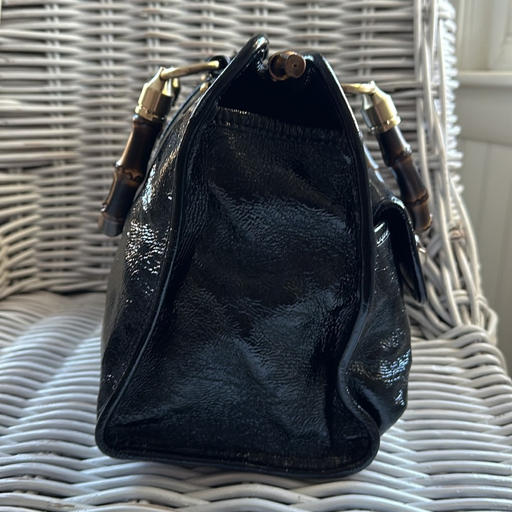 Talbots Black Patent Satchel with Bamboo Handles - Picture 5 of 16